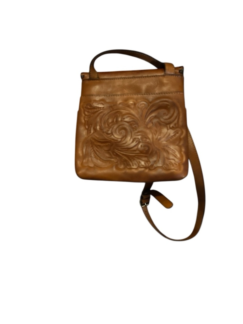Patricia Nash Granada Tooled Leather Crossbody Bag Tan Floral Embossed - Picture 6 of 8